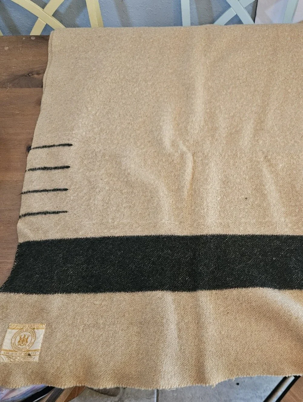 Vtg 1930s Hudsons Bay 4-Point Wool Blanket Rare Camel Colorway Gold Label EUC